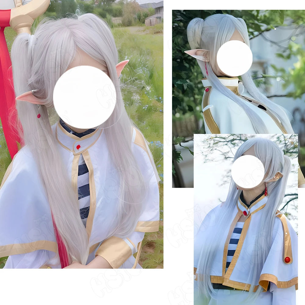 Frieren cosplay Wig Fiber synthetic wig Anime Sousou no Frieren at the Funeral「HSIU 」Silver gray double ponytail long hair