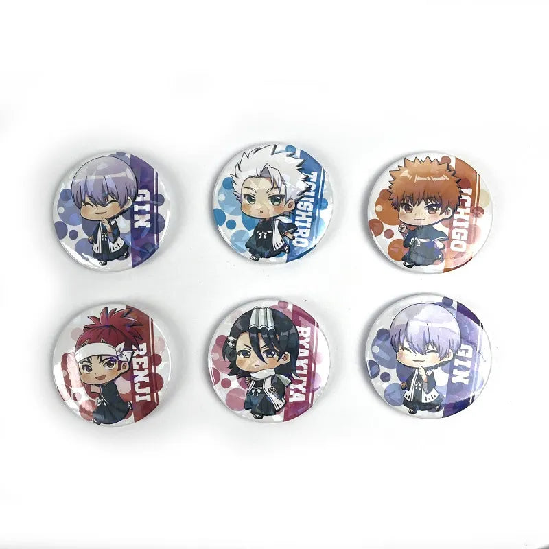 Japan Anime BLEACH Figures Kurosaki Ichigo Kuchiki Byakuya Abarai Renji Metal Laser Badges Bag Pins Brooch Decor Toy Fans Gift