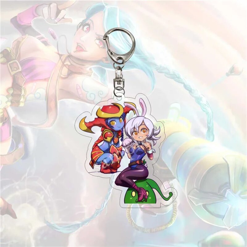 Hot Anime League Of Legends Arcane Keychain Acrylic Double Sided Cute Figure Jinx Tristana Neeko Keyrings Kawaii Bags Key Chains