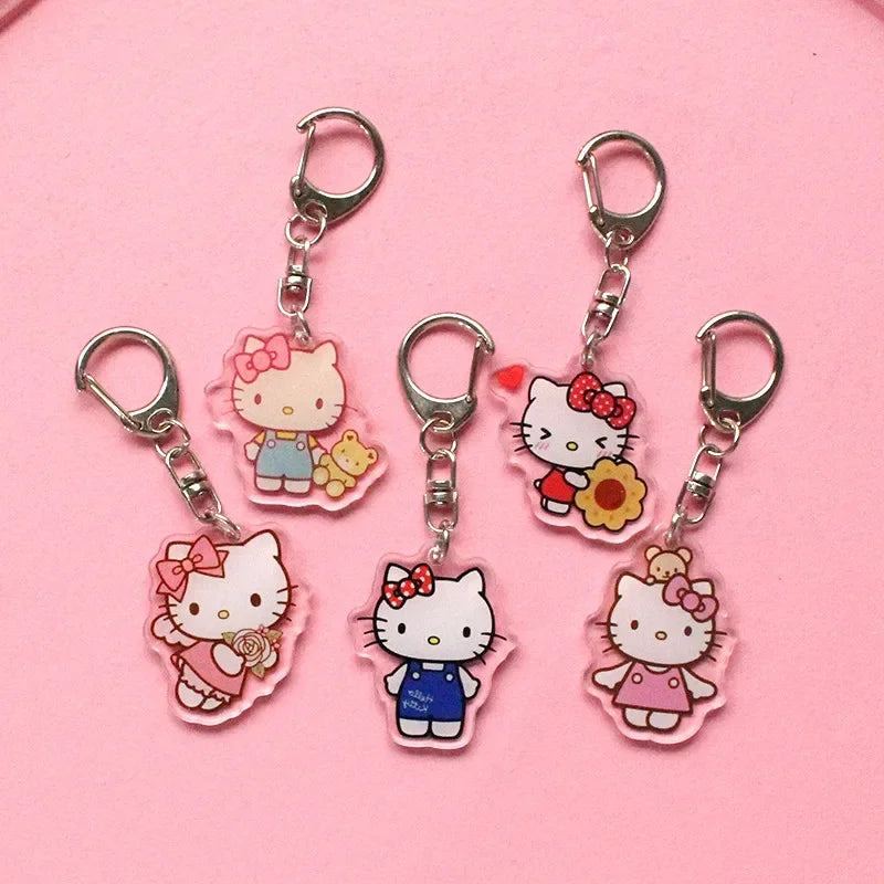 Llavero acrílico de Hello Kitty, accesorios, figuras de Anime Sanrio, colgante de llavero, llavero de cadenas para Cosplay de dibujos animados, regalos accesorios