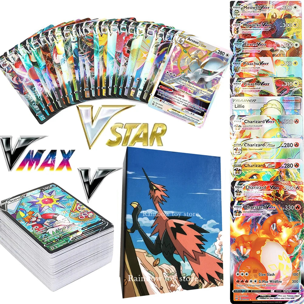 English Language Version Pokemon Cards 50-100Pcs Pokemon Cartas 100 V MAX 100 GX Children Battle Game Tag Team Shining Vmax TOMY