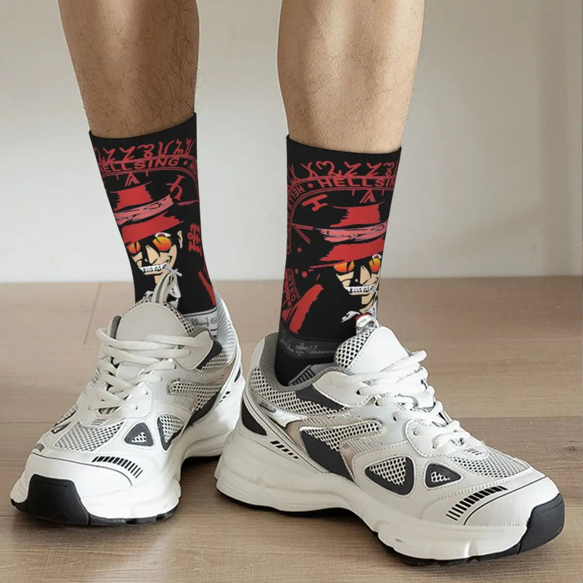 Funny Men's compression Socks Clock Retro Harajuku Hellsing Seras Victoria Anime Street Style Seamless Crew Sock Gift Printed