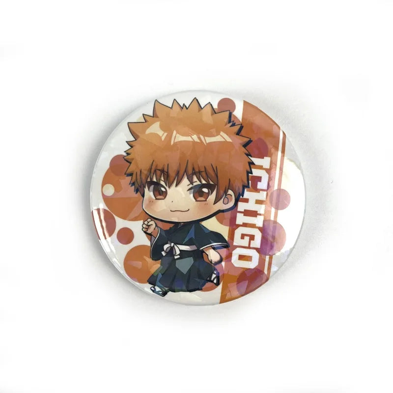 Japan Anime BLEACH Figures Kurosaki Ichigo Kuchiki Byakuya Abarai Renji Metal Laser Badges Bag Pins Brooch Decor Toy Fans Gift