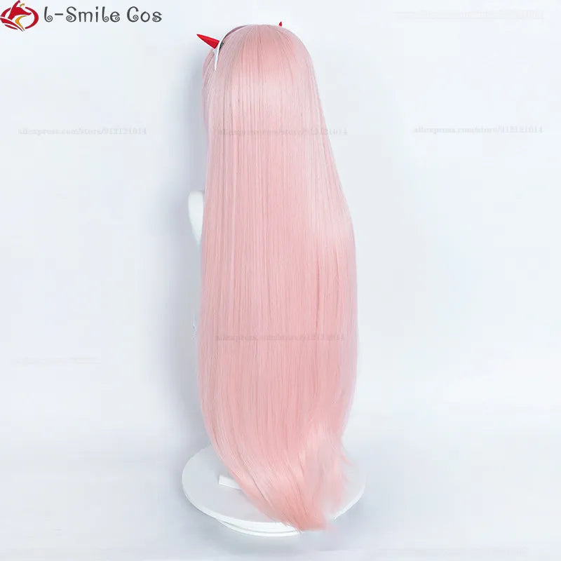 New 100cm Long Zero Two Cosplay Wig Anime DARLING in the FRANXX 02 Cosplay Wigs Pink Heat Resistant Hair Wigs Headwear + Wig Cap