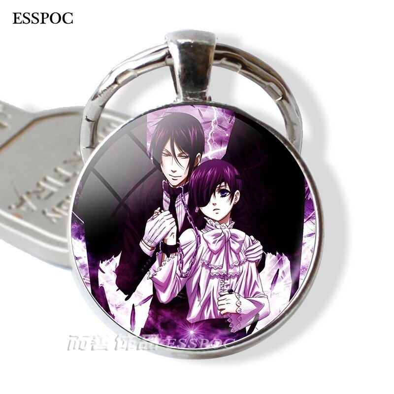 Black Butler Metal Keychain Kuroshitsuji Ciel Phantomhive Sebastian Grell Madame Red Emblem Anime Manga Key Chain Kering