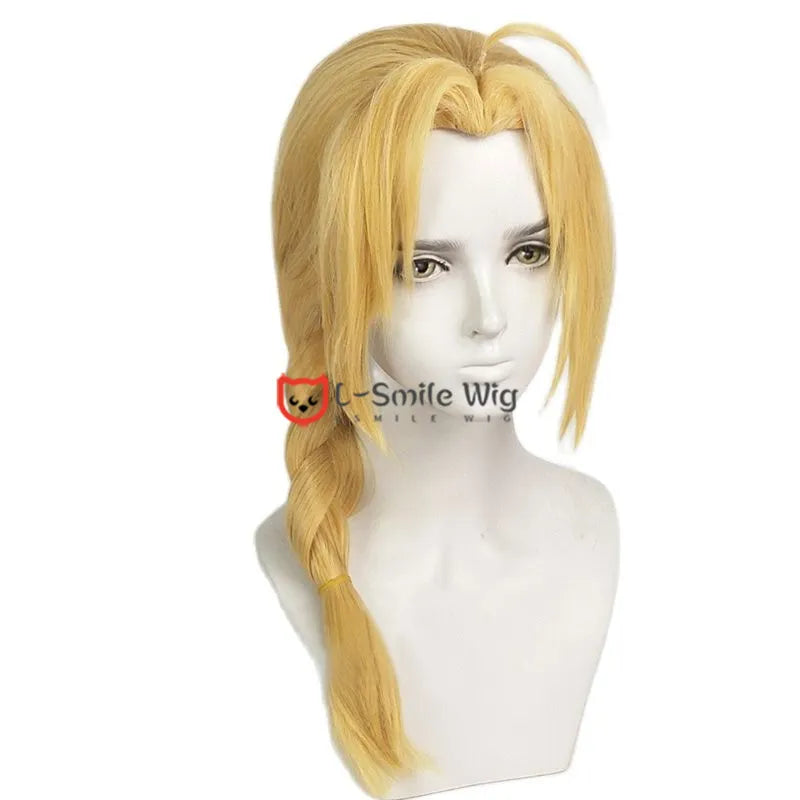 Edward Elric 50cm Long Blonde Braided Cosplay Wig Anime Fullmetal Alchemist Heat Resistant Cosplay Hair Wigs + Wig Cap