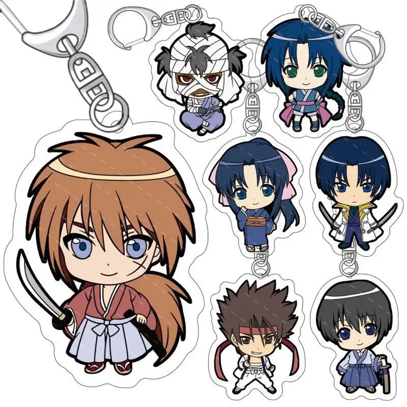 Rurouni Kenshin Keychain Double Sided Acrylic Cartoon Key Chain Women Pendant Anime Accessories Men Keyring Fans Collect Gift