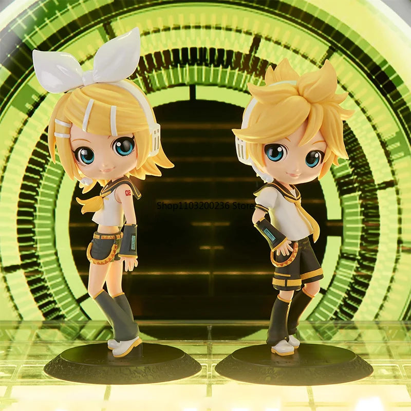 Bandai Original VOCALOID Kagamine Len Kagamine Rin Q Posket Anime Action Figure Hobbies Collectibles Model Toys