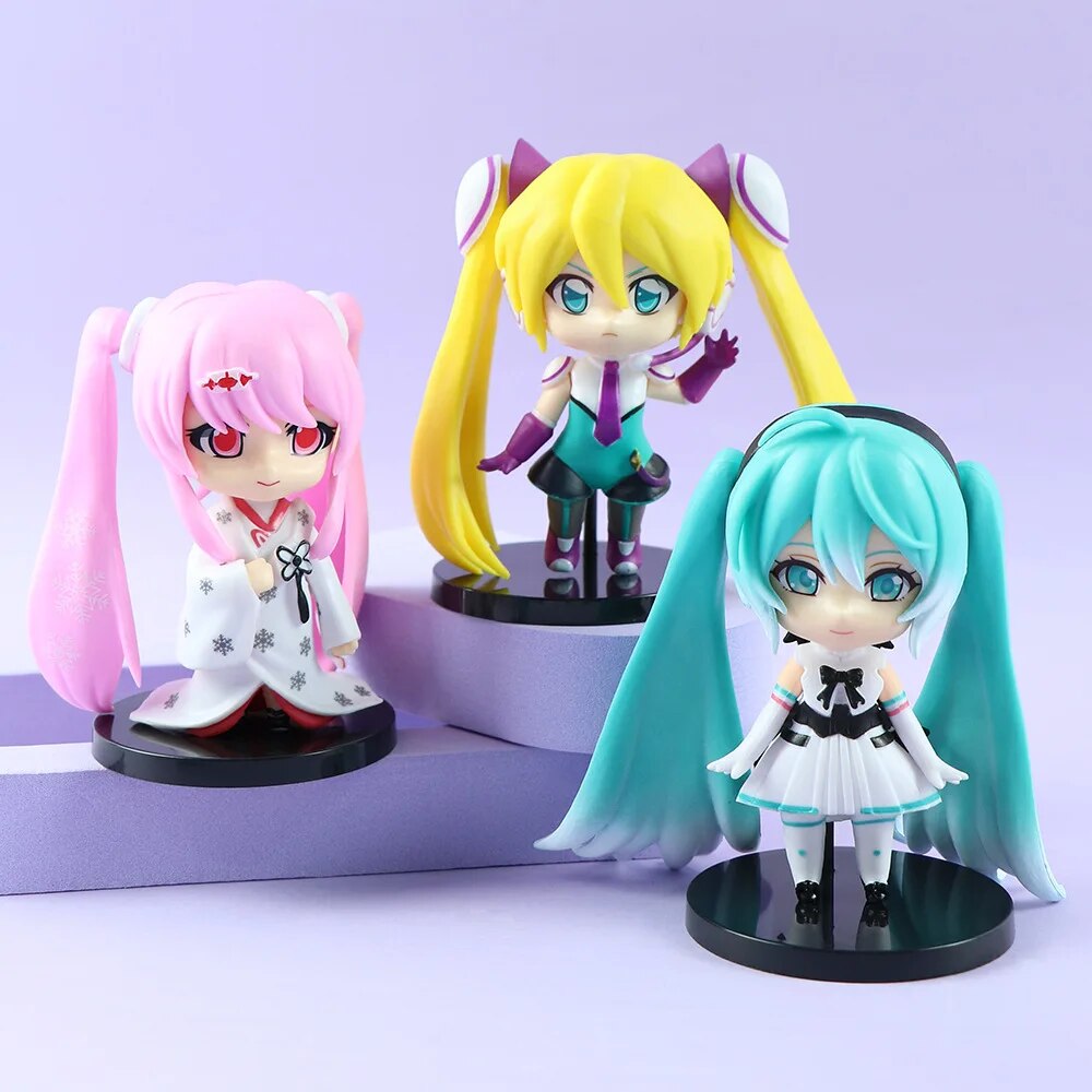 6PCS Hatsune Miku Action Figures Megurine Luka Music Girls Pink Cherry Pvc Model Collection Kid Gift Toy