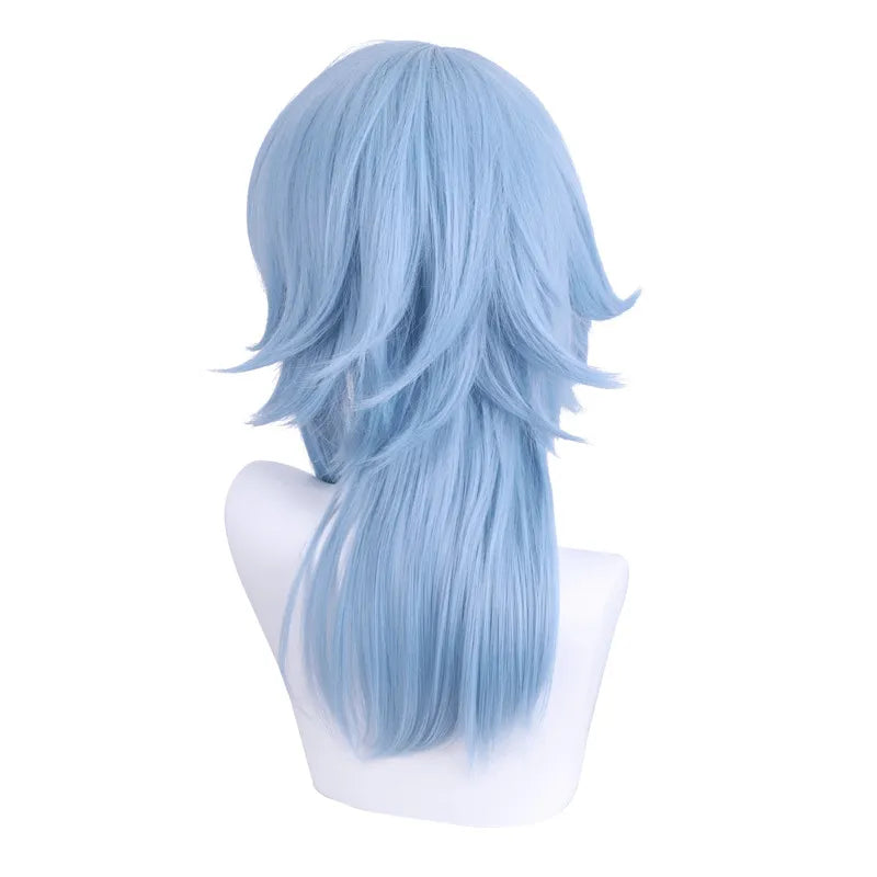 Genshin Impact Ice Blue Wig for Ayato Kamisato Cosplay Wig for Anime Long Fluffy Spiky Heat Resistant Wig for Halloween Party