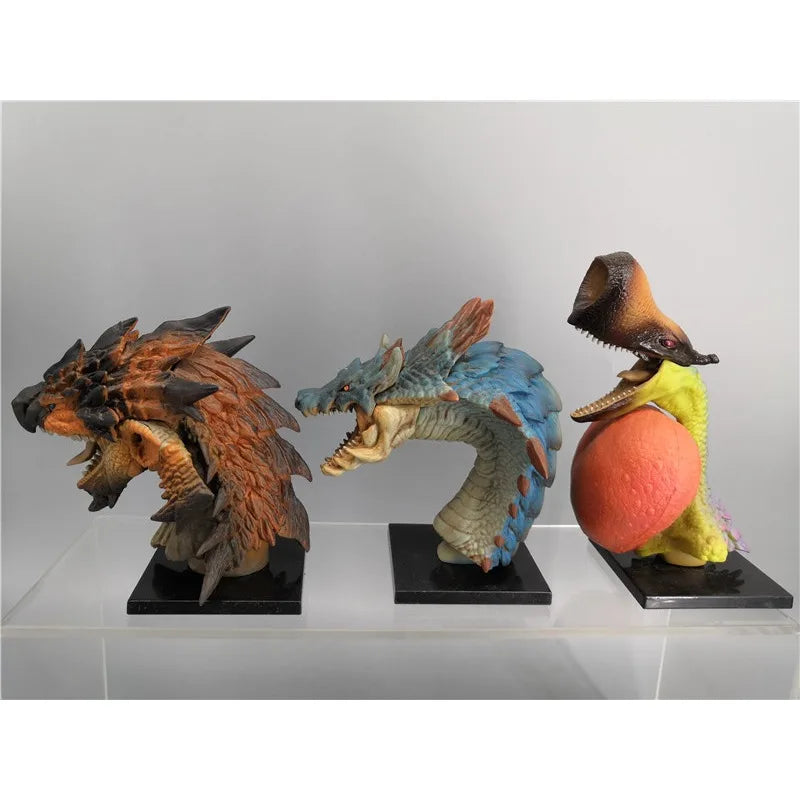 Bandai Genuine Bulk Capcom Head Sculpture Bust Monster Hunter Male Fire Dragon Anime Figure 10cm Model Collection Toy Gift