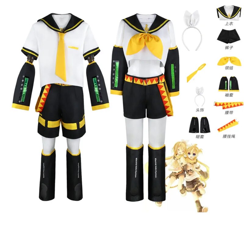 Anime Rin Len disfraces de Halloween uniforme Vocaloid Cosplay peluca amarilla top pantalones uniforme ropa Halloween carnaval adultos niños