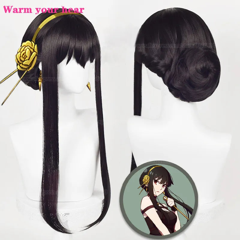 High Quality Anime SPY×FAMILY Yor Forger Cosplay Wig Black Heat Resistant Synthetic Party Killer Assassin Weapons Earrings Wigs