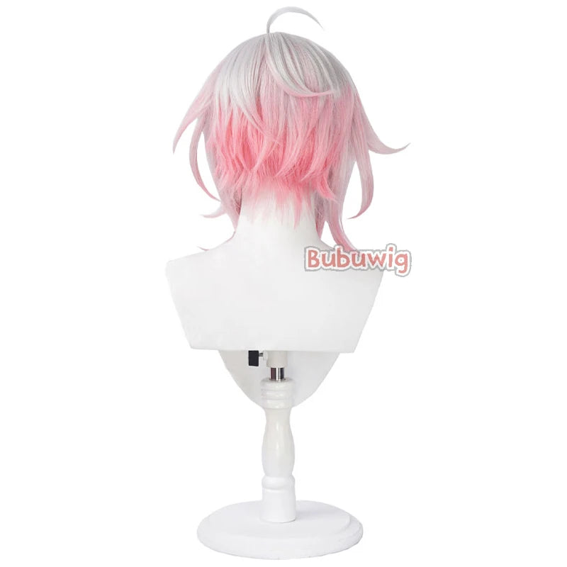 Bubuwig Synthetic Hair Briar Cosplay Wigs Game LOL Briar 40cm Women Medium Long Straight White Mixed Pink Wig Heat Resistant