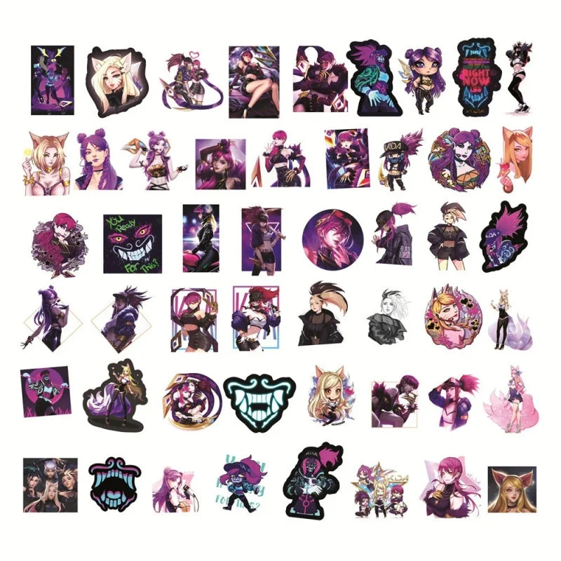 10/30/50Pcs Game Women's Team KDA Stickers Akali Ahri Evelynn Kaisa Cartoon Stickers for Guitar Skateboard Surfboard