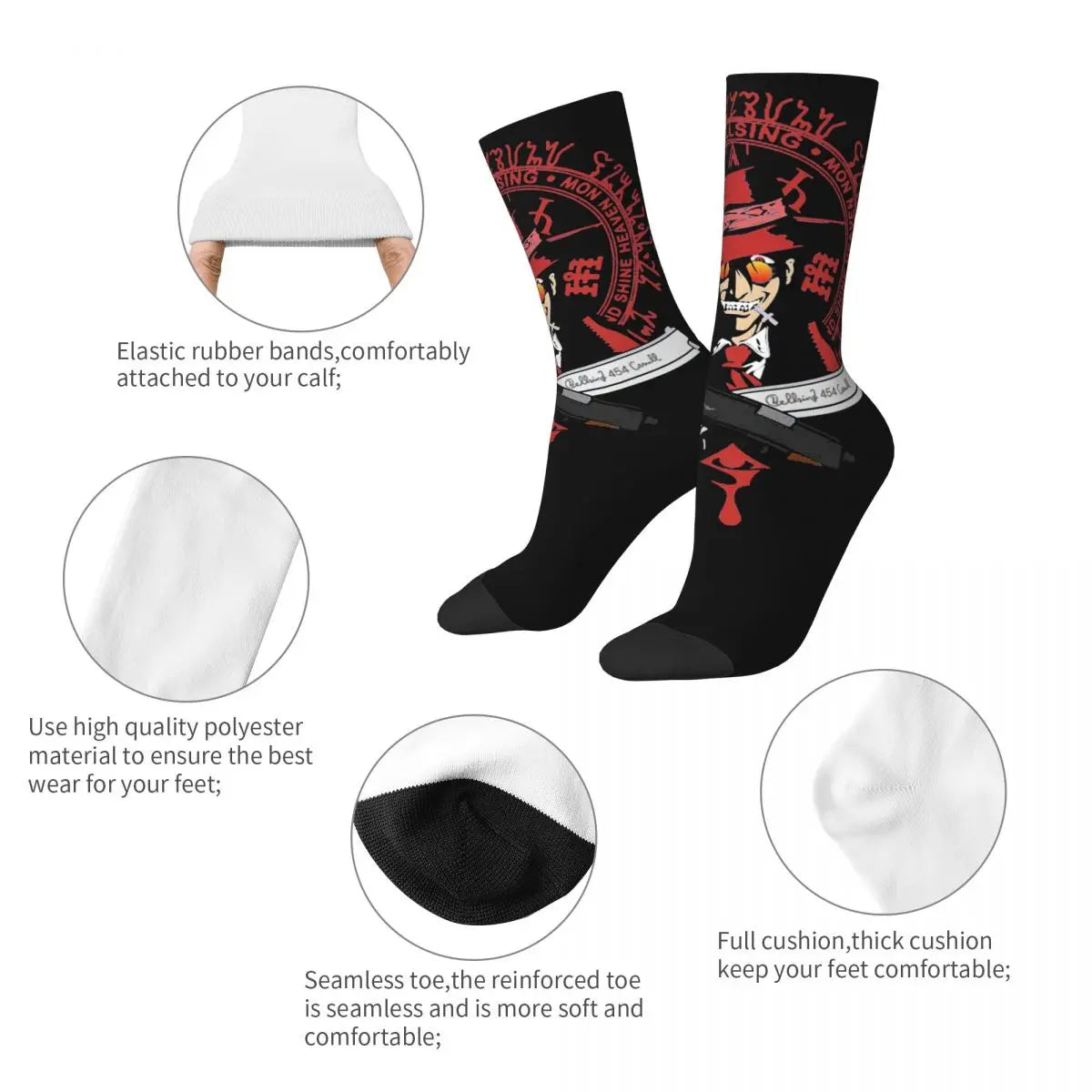 Funny Men's compression Socks Clock Retro Harajuku Hellsing Seras Victoria Anime Street Style Seamless Crew Sock Gift Printed