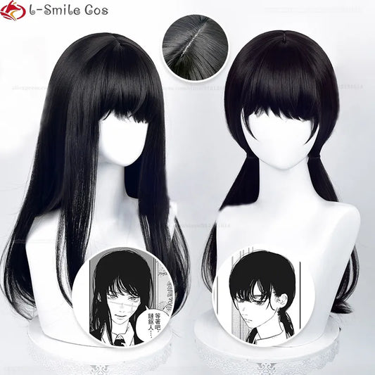 Anime Chainsaw Man Mitaka Asa Cosplay Wig Asa Mitaka 65cm Long Black Heat Resistant Synthetic Hair Halloween Wigs + Wig Cap