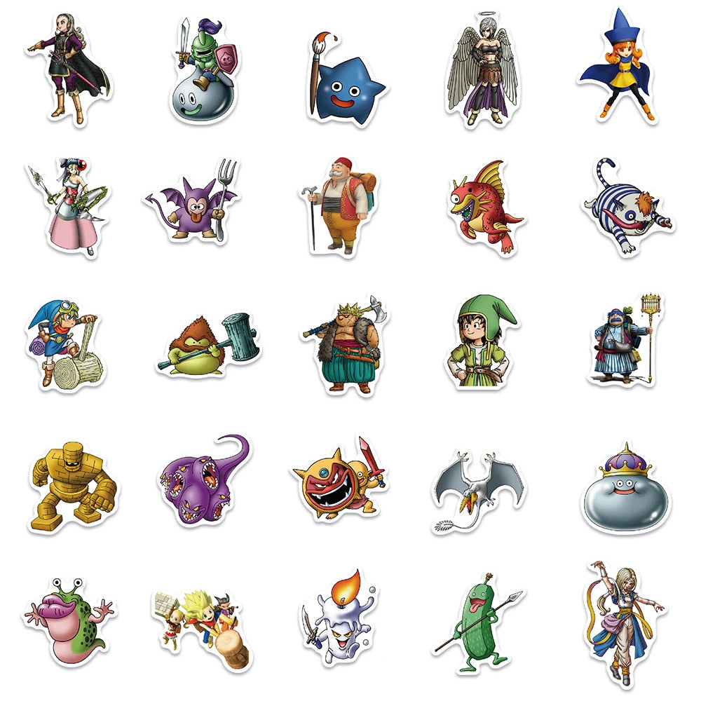 50pcs Cartoon Game Dragon Quest Anime Stickers For Luggage Laptop Phone Vinyl Waterproof Graffiti Skateboard Car Decals