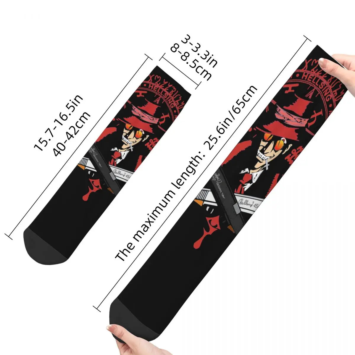 Funny Men's compression Socks Clock Retro Harajuku Hellsing Seras Victoria Anime Street Style Seamless Crew Sock Gift Printed