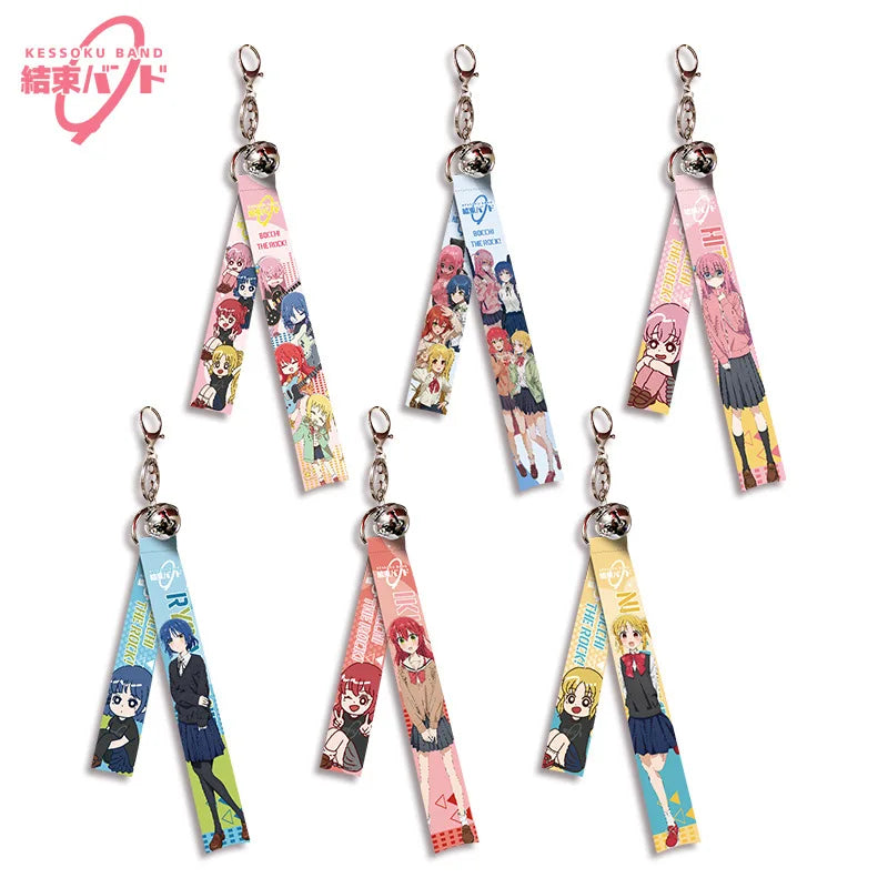 Anime Bocchi The Rock Girls Streamer Keychain Gotou Hitori Ijichi Nijika Yamada Ryo Kita Ikuyo Two Sided Pattern Ribbon Keyring