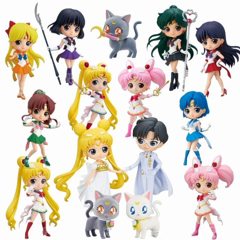 Bandai Genuine Sailor Moon Model Qposket New Toys Super Kaiou Michiru Moon Anime Action Figures Model Assembly Toy Girls Gift