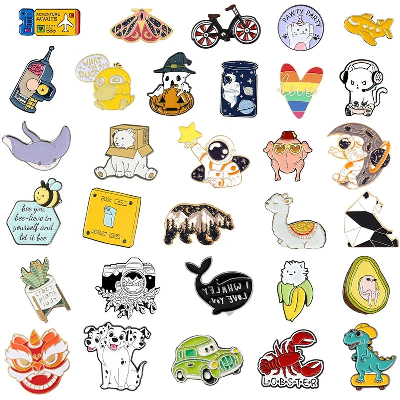 24 Pack Cute Enamel Backpack Pins, Fun Enamel Pins Bulk Set Cool Button Pins Aesthetic Pins Lapel Pins Anime