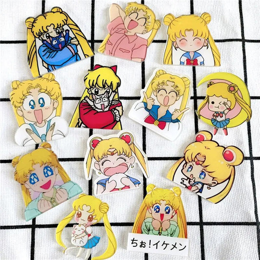 Y2k Cartoon Anime Sailor Moon Acrylic Brooch Cute Pin On Backpack Student Badge Trinket Toy Gift Fashion Jewelry Accessories
