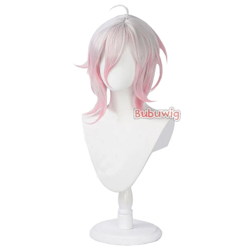 Bubuwig Synthetic Hair Briar Cosplay Wigs Game LOL Briar 40cm Women Medium Long Straight White Mixed Pink Wig Heat Resistant