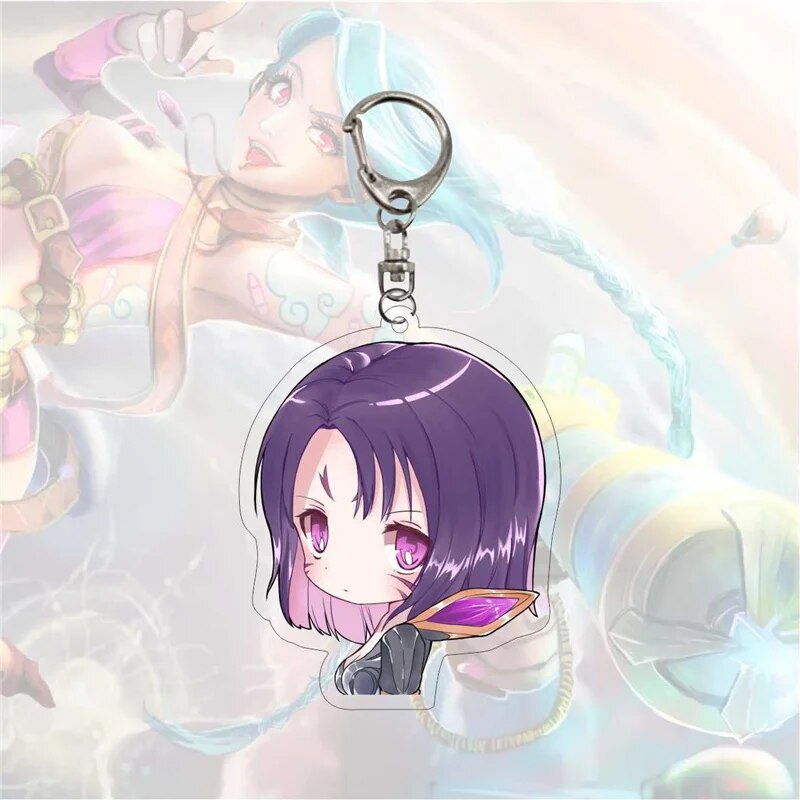 Hot Anime League Of Legends Arcane Keychain Acrylic Double Sided Cute Figure Jinx Tristana Neeko Keyrings Kawaii Bags Key Chains