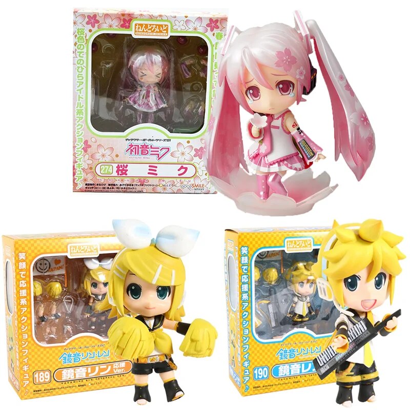 10cm Anime Hatsune Miku Action Figure Sakura Miku 274 Kagamine Rin 189 Kagamine Len 190 PVC Model Toys Vocaloid Gift Doll Toys