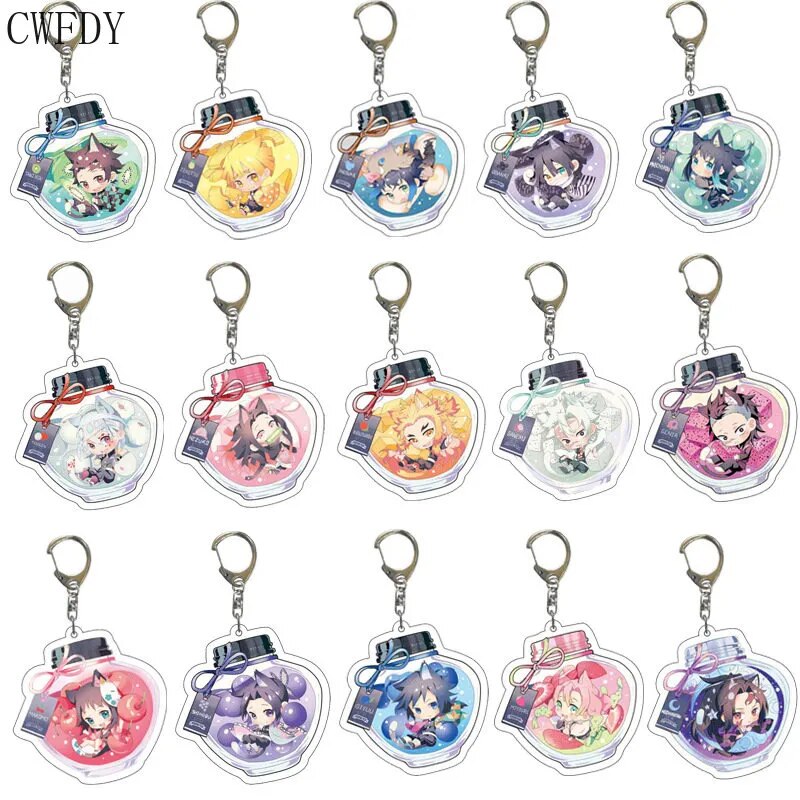 5-18pcs/lot Wholesale Anime Demon Slayer Keychain Acrylic Cartoon Double-Sided Pendant Figure Key Holder Women Men Birthday Gift