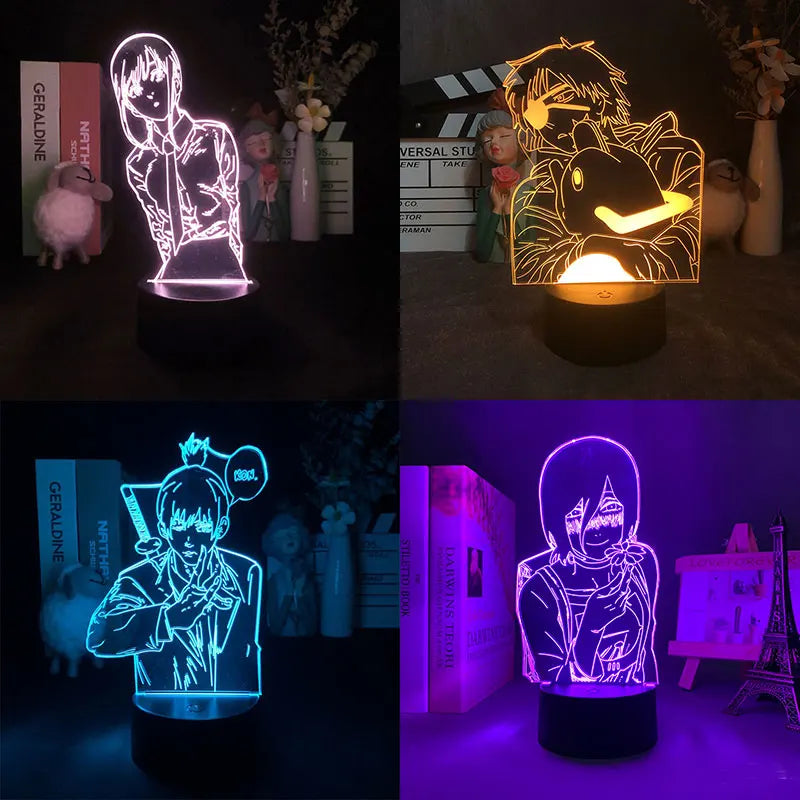 Chainsaw Man Pochita Denji Makima Anime  Figure Led Lamp For Bedroom Mange Bedside Table Night Lights Room Decor Birthday Gift