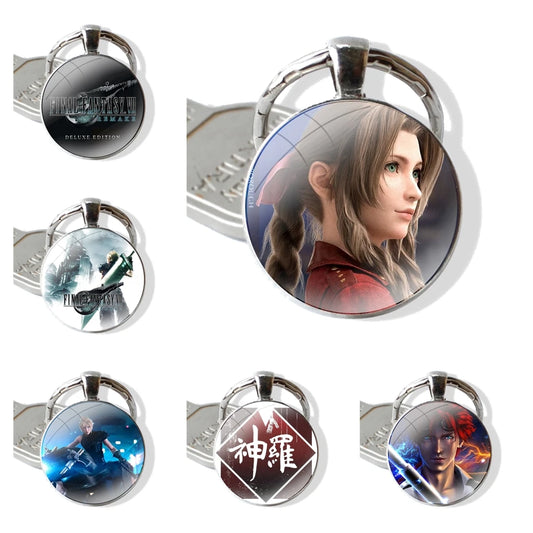 Final Fantasy VII FF7 Game Badge 50mm Cloud Strife Aerith Tifa Lockhart Sephiroth Reno Tseng Glass Cabochon Keychain