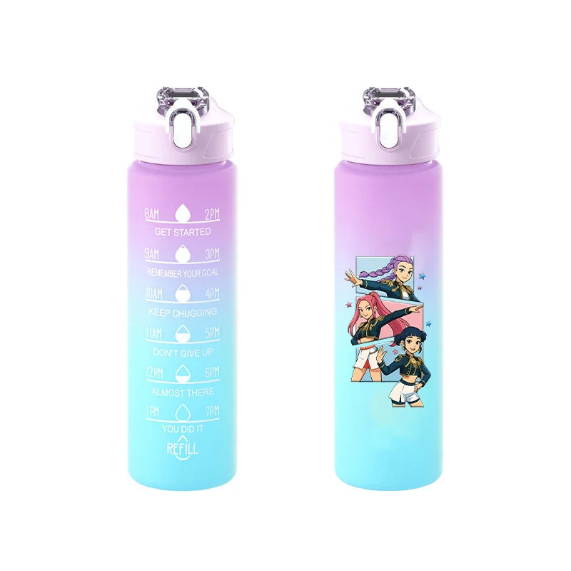 750ML KPop Demon Hunters Gradient Color Water Cup HUNTRIX Rumi Mira Zoey Jinu Drinking Bottle Saja Boys Tiger Kid Birthday Gift