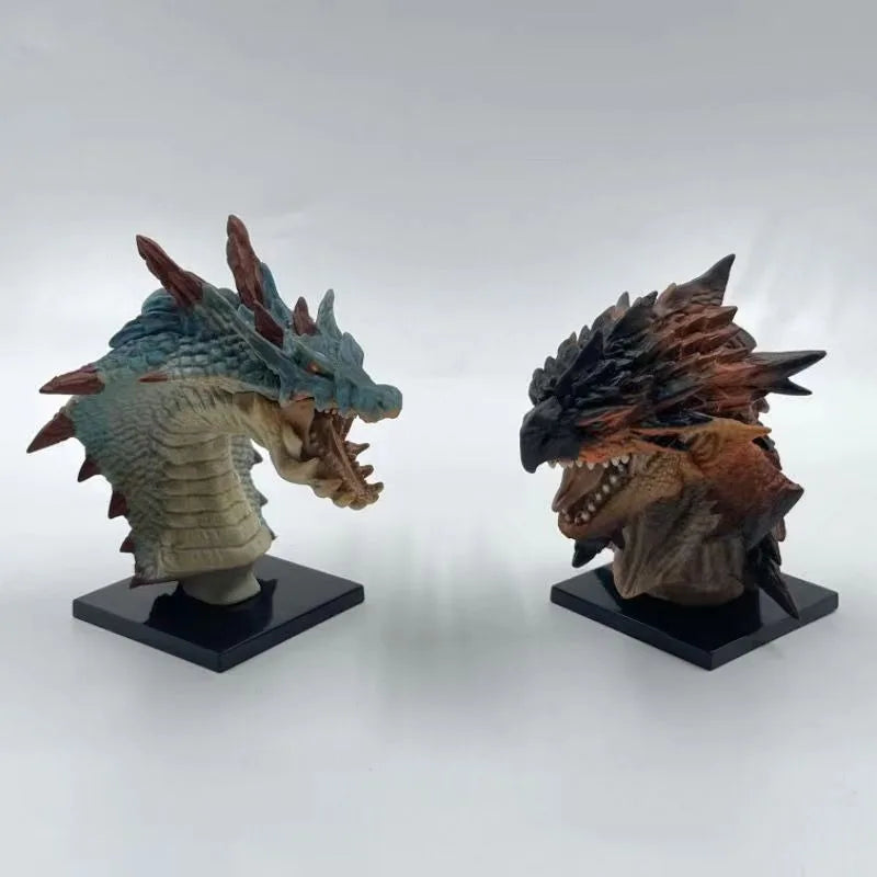 Bandai Genuine Bulk Capcom Head Sculpture Bust Monster Hunter Male Fire Dragon Anime Figure 10cm Model Collection Toy Gift