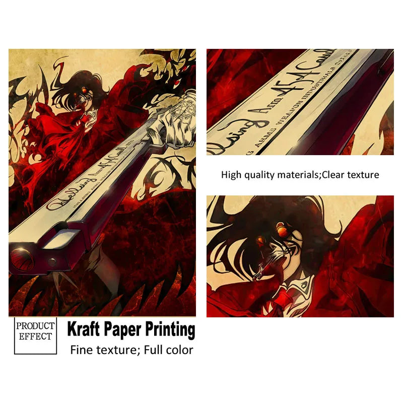 Horror Anime Hellsing Ultimate Posters Retro Kraft Manga Prints Home Decor Living Room Study Decoration Mural Wall Art Painting