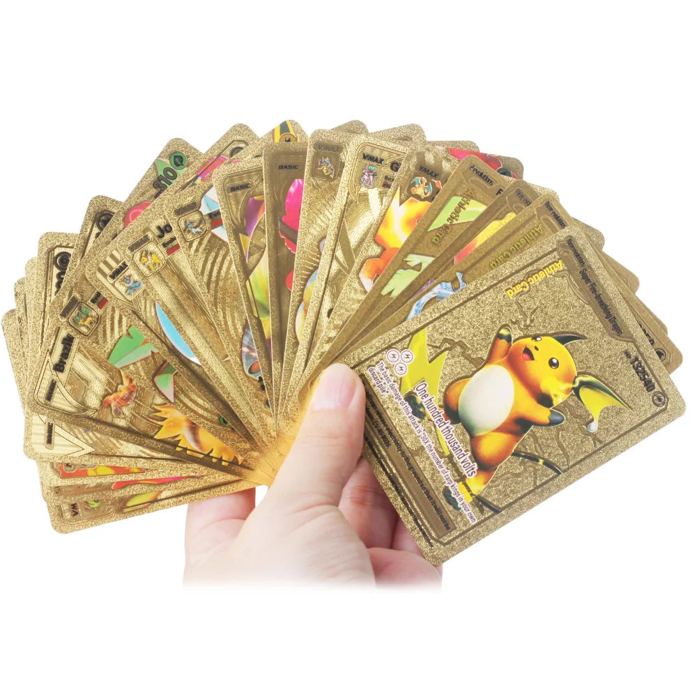 55pcs Pokemon Cards Metal Gold Super Card Vmax GX Charizard Pikachu Rare Collection Battle Trainer Athletic Card Child Toys Gift