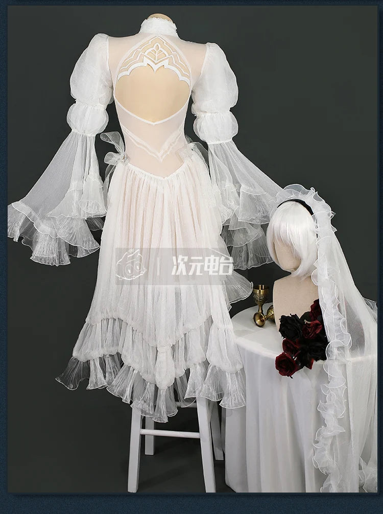 COS-HoHo Anime Game NieR Automata 2B Black White Flower Wedding Dress Uniform Cosplay Costume Halloween Party Outfit Women