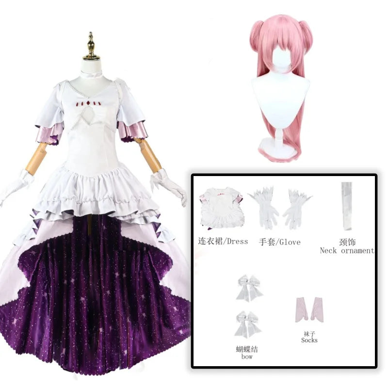 Anime Puella Magi Madoka Magica Kaname Madoka Cosplay Costume  Women Ultimate Madoka Cosplay Halloween Party Goddess Dress Wig