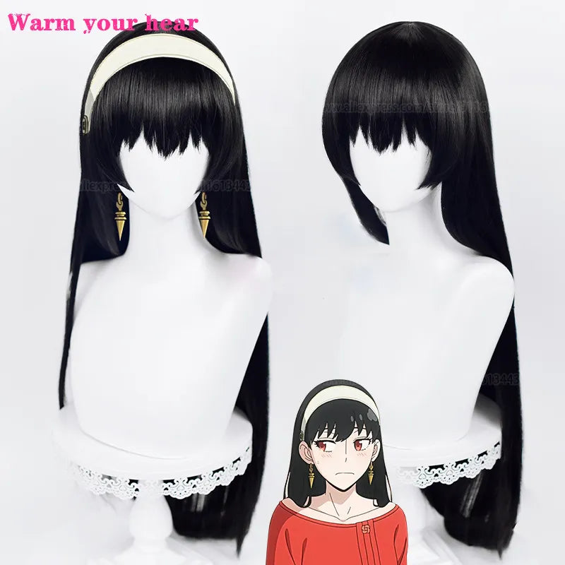 High Quality Anime SPY×FAMILY Yor Forger Cosplay Wig Black Heat Resistant Synthetic Party Killer Assassin Weapons Earrings Wigs