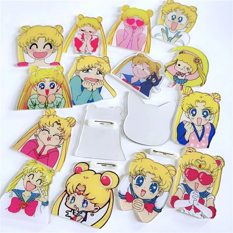 Y2k Cartoon Anime Sailor Moon Acrylic Brooch Cute Pin On Backpack Student Badge Trinket Toy Gift Fashion Jewelry Accessories