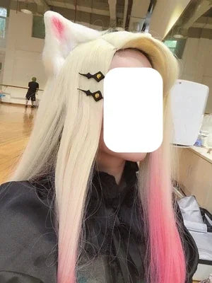 LoL KDA Baddest Ahri Cosplay Wig 100cm Long Blonde Pink Wavy with Ear Hairpin Synthetic Hair Role Play Halloween Party + Wig Cap