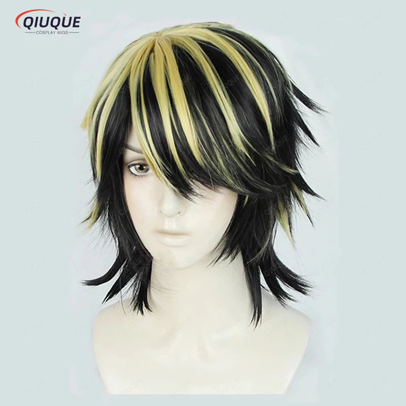 Tokyo Revengers Hanemiya Kazutora Cosplay Wig Tokyo Manji Gang Captain Black Golden Hair + Earring + Tattoo Sticker + Wig Cap