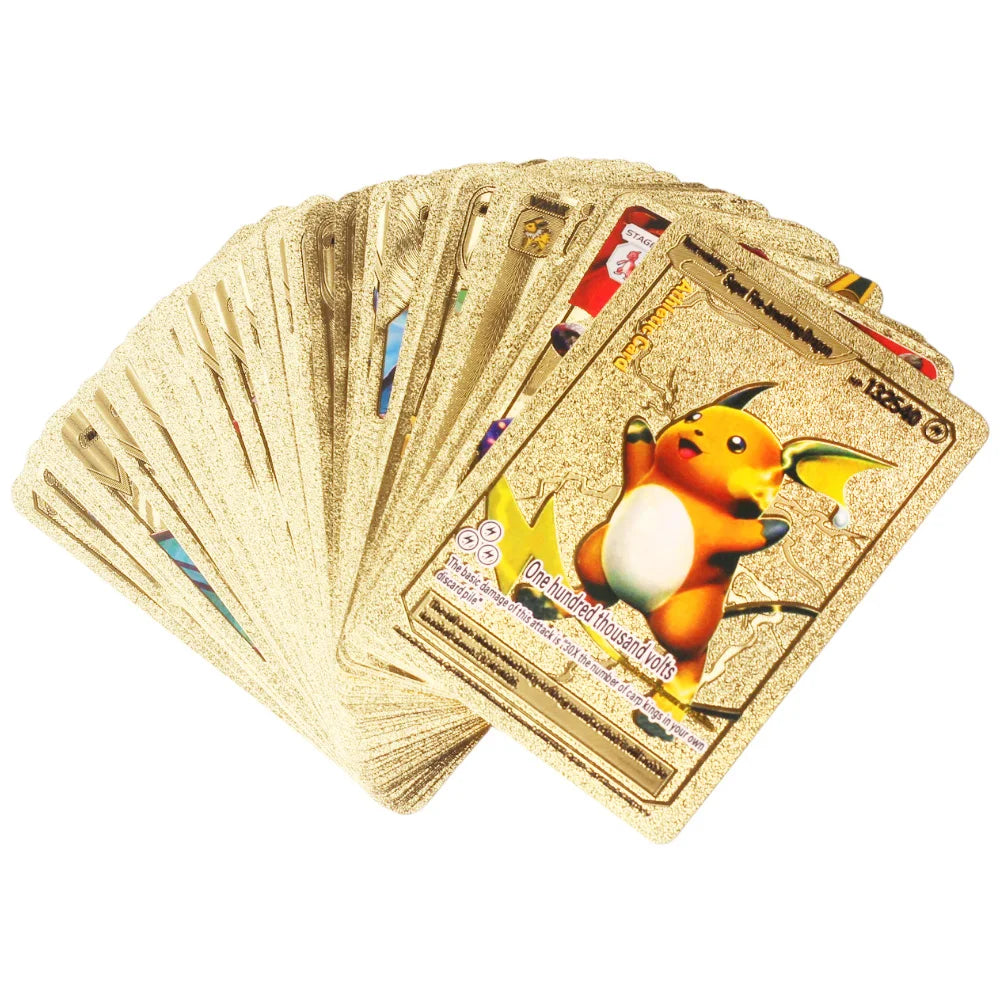 55pcs Pokemon Cards Metal Gold Super Card Vmax GX Charizard Pikachu Rare Collection Battle Trainer Athletic Card Child Toys Gift