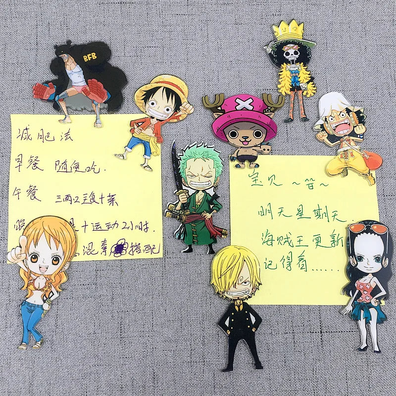 9 unids/set Anime One Piece Luffy Roronoa Zoro Usopp Sanji modelo acrílico adhesivo magnético para refrigerador decoración del hogar adornos juguetes regalo