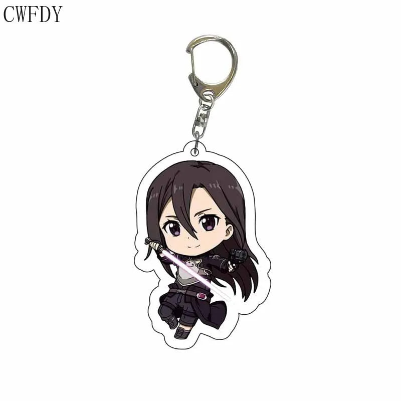 Fashion Anime Sword Art Online Keychain Kirito Asuna Yuuki Asuna Asada Shino Q Version Arcylic Pendant Key Chain Jewelry Gifts