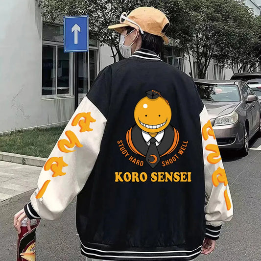 Japón Anime Assassination Classroom Harajuku Koro Sensei sudadera de manga larga hombres chaqueta negra sudadera