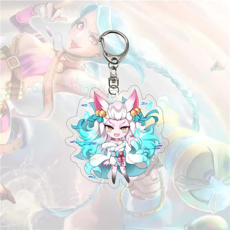 Hot Anime League Of Legends Arcane Keychain Acrylic Double Sided Cute Figure Jinx Tristana Neeko Keyrings Kawaii Bags Key Chains