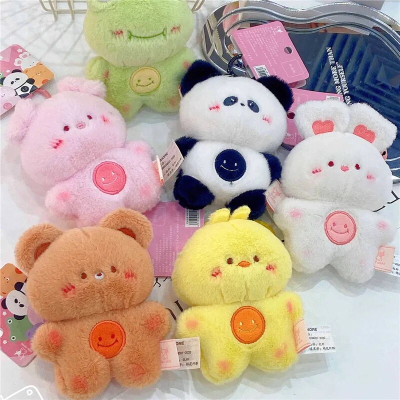 Juguete de peluche animales Kawaii llavero de Anime muñecos suaves Plushie para niños regalo juguete que suena Panda conejo cerdo lindos accesorios