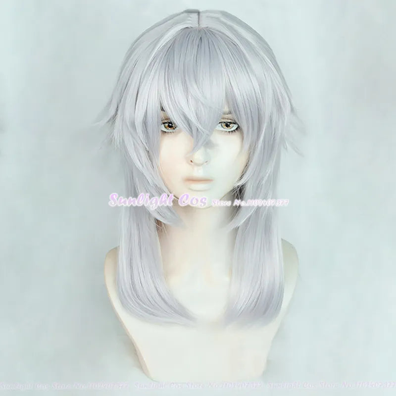 FF14 Themis Cosplay Wig Final Fantasy XIV Cosplay Themis Anime Wig Silver Gray Heat Resistant Synthetic Hair Role Play + Wig Cap